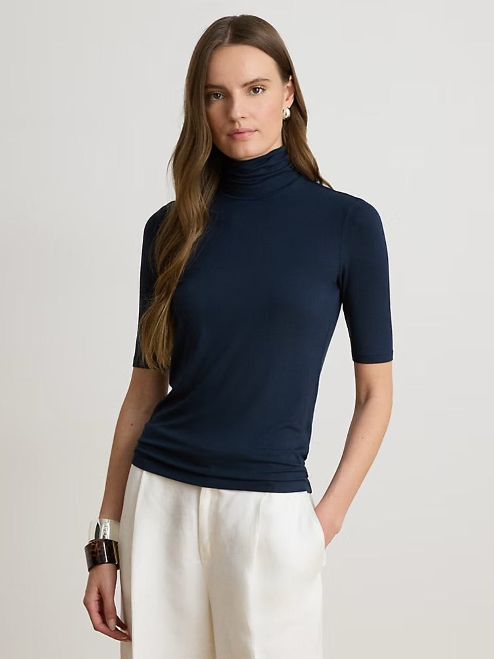 Lauren Ralph Lauren Navy Stretch Jersey Turtleneck XL